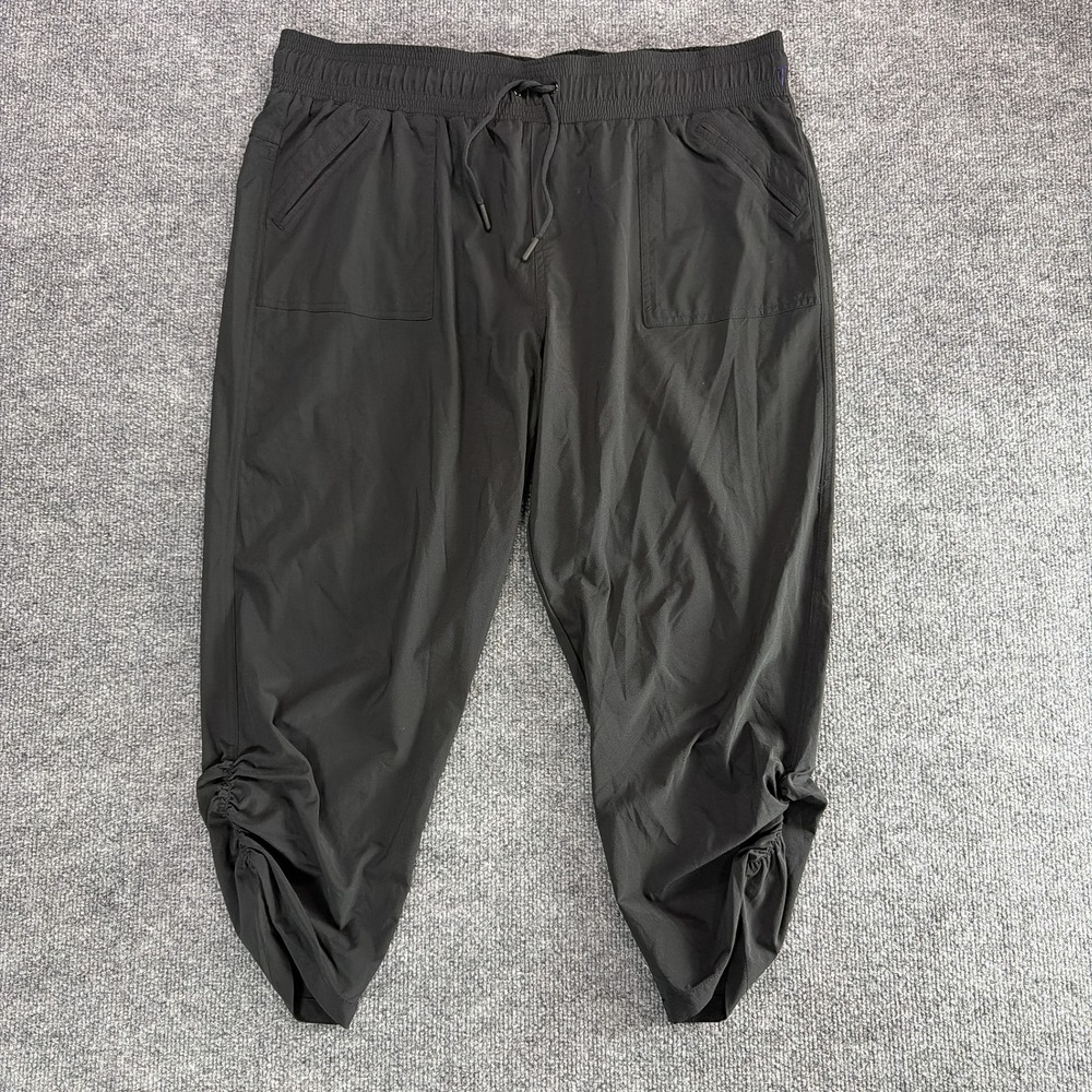 PrAna Breathe Black Ruched Crop Pants Womens XL Hiking Yoga Athletic Drawstring